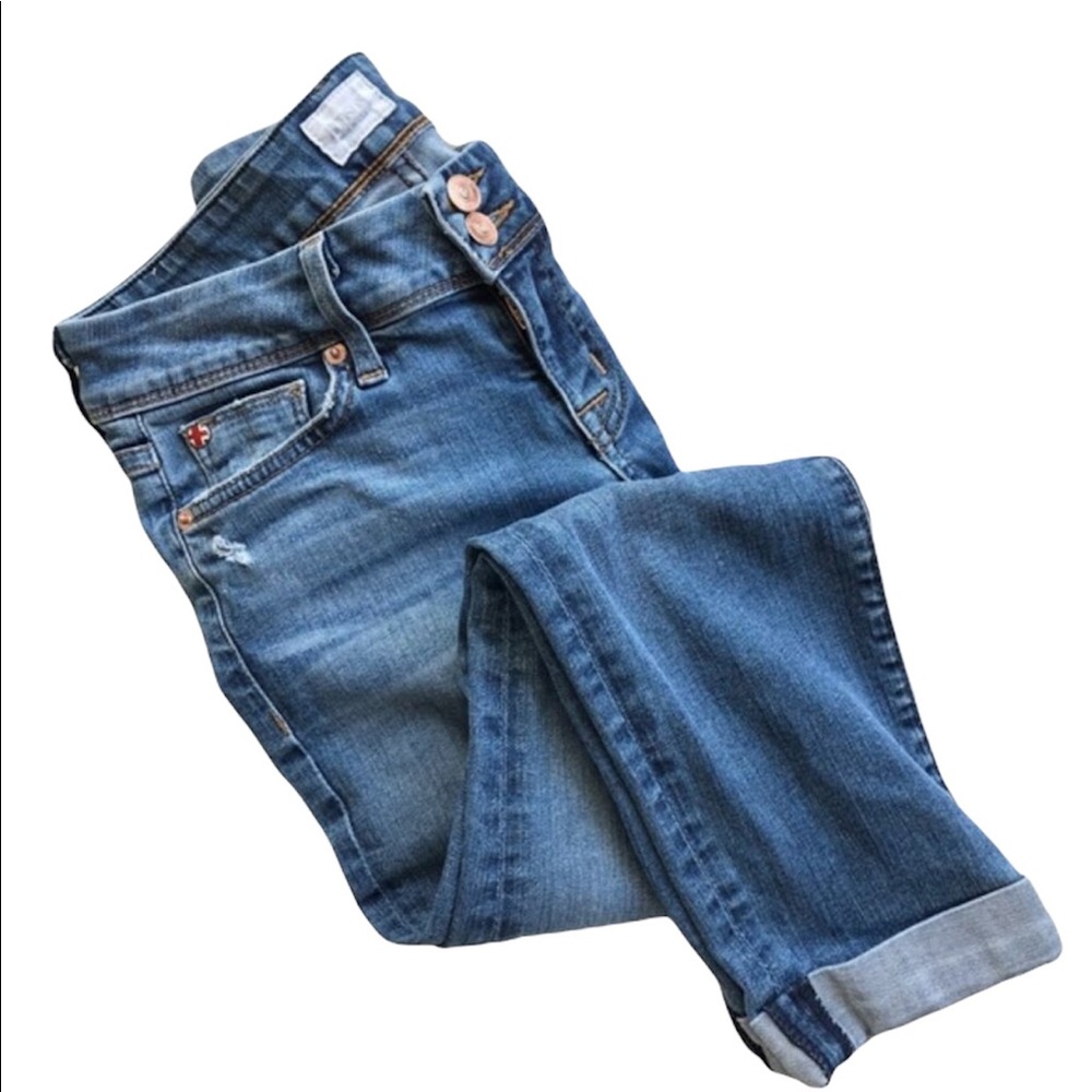 HUDSON Blue Denim Straight Ankle with Cuff Jeans Size 26 Ginny Cotton Blend